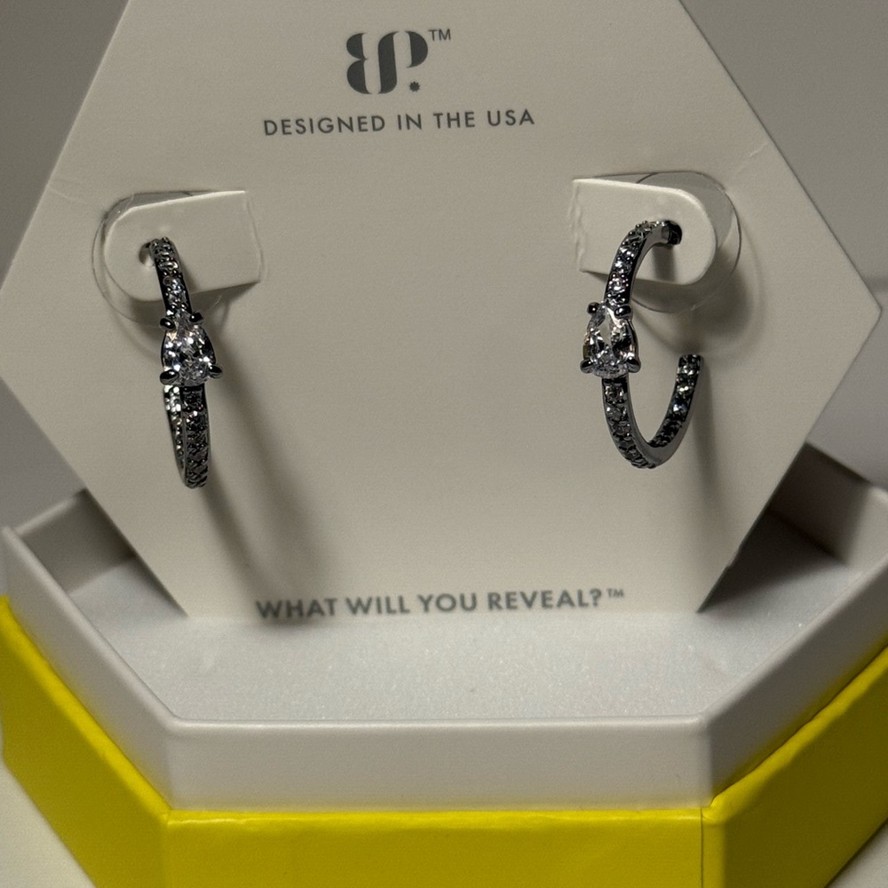 BP Elegant Hematite and Diamond CZHoop Earrings